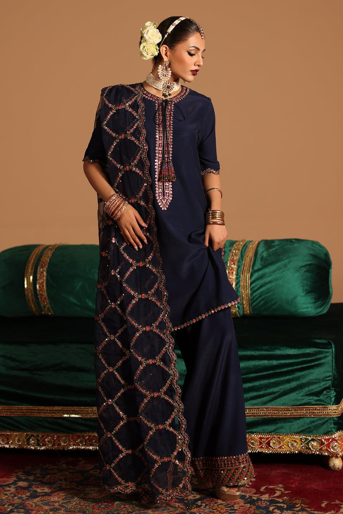 Charizma | Festive Pret | CMA-4-099 S Navy Blue Korean Silk