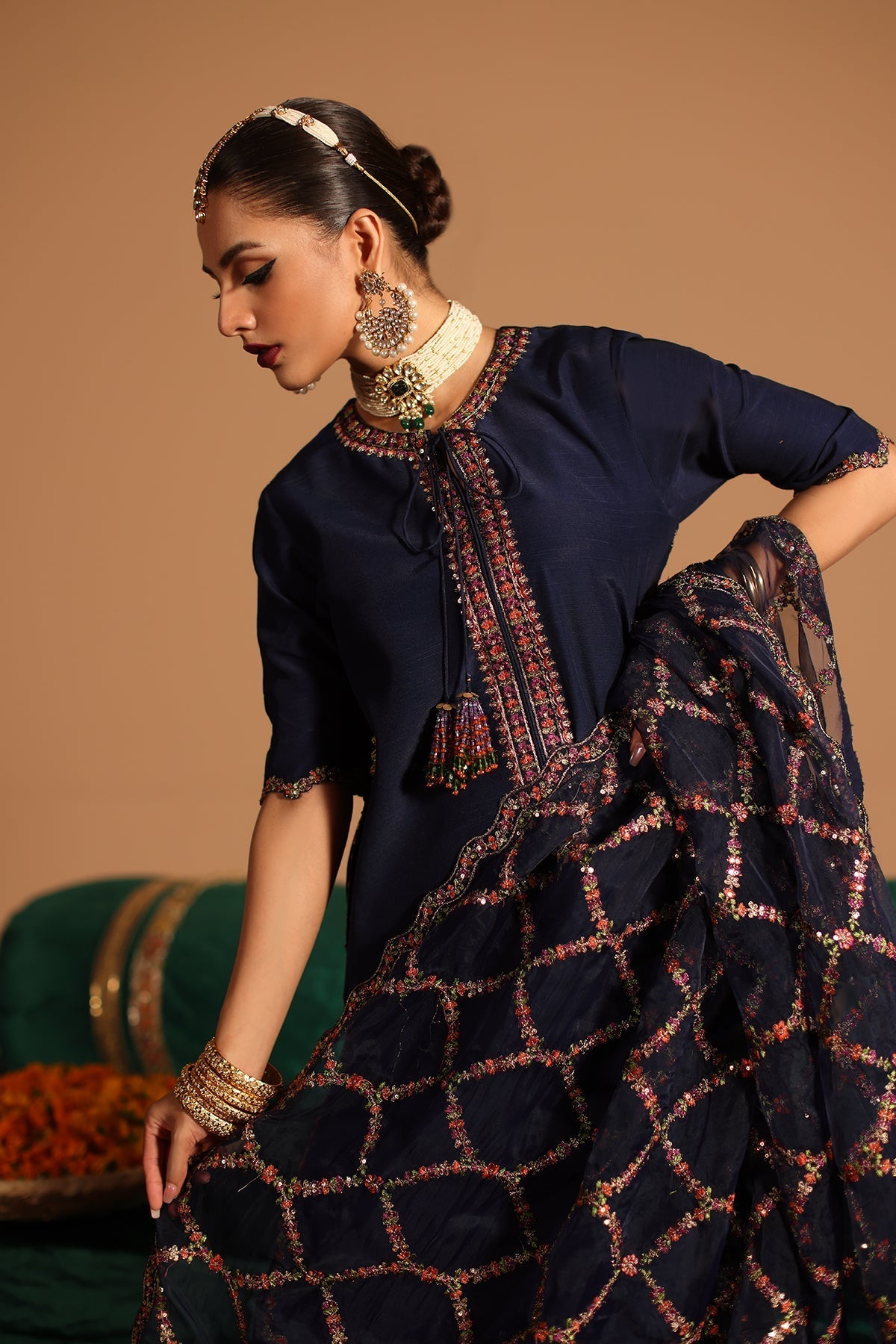 Charizma | Festive Pret | CMA-4-099 L Navy Blue Korean Silk