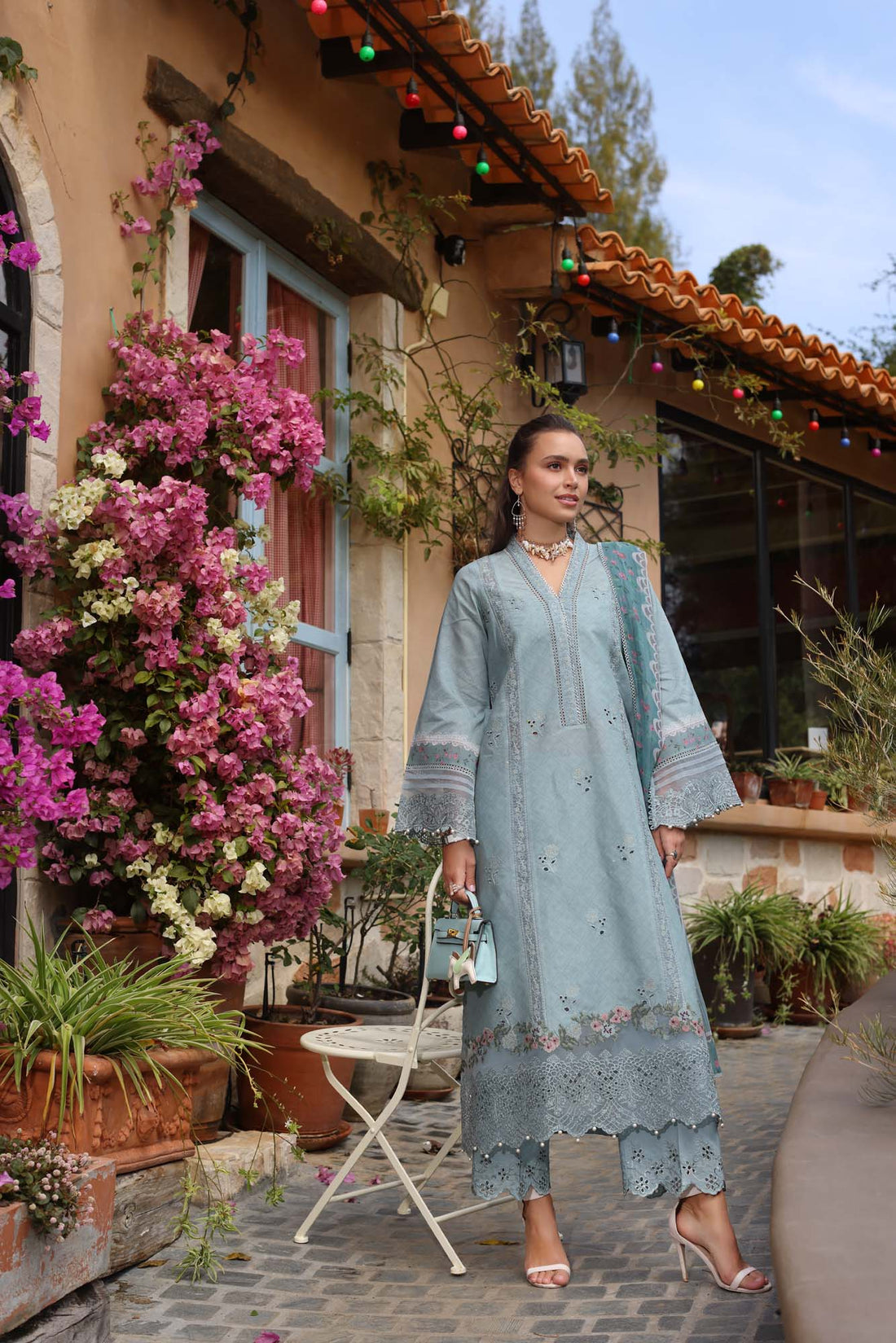 Noor by Saadia Asad | Luxe Chikankari 25 | D5-B XS Ice Blue Lawn