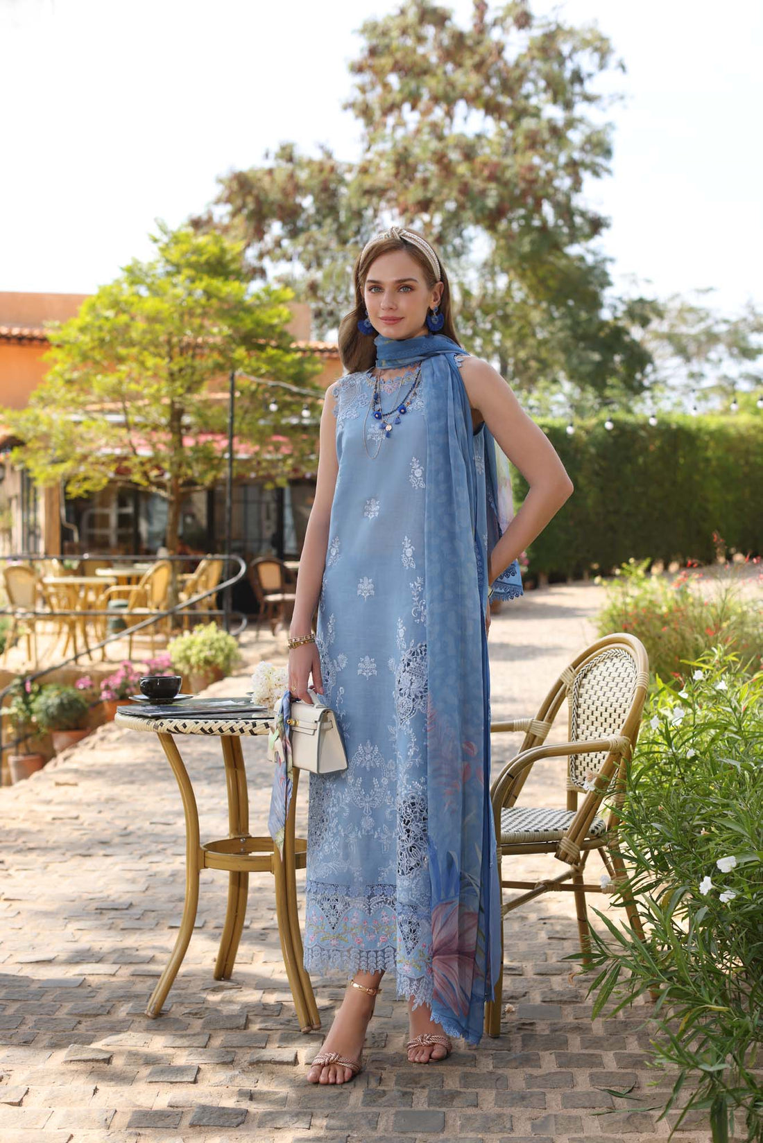 Noor by Saadia Asad | Luxe Chikankari 25 | D4-B XS Ice Blue Lawn