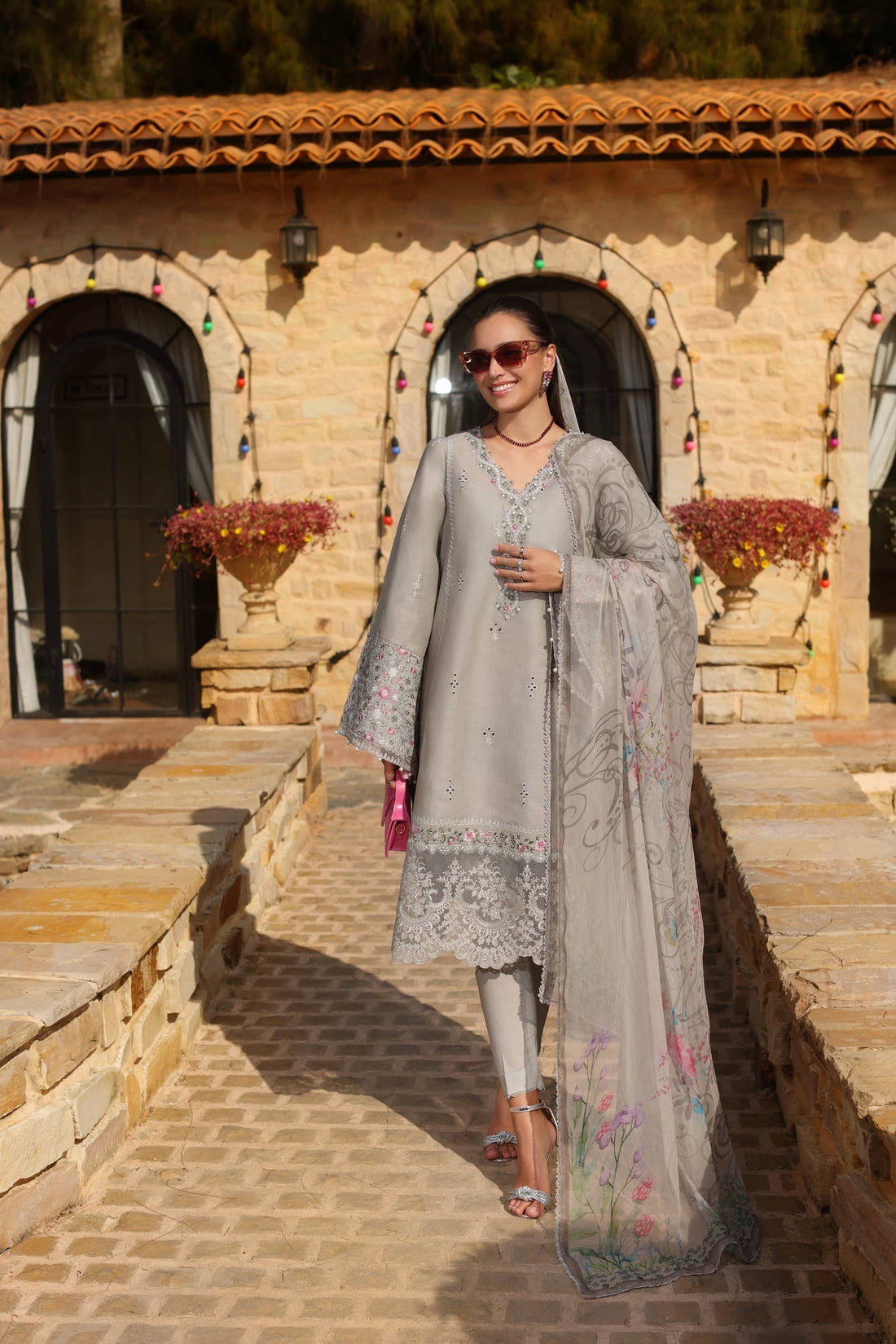 Noor by Saadia Asad | Luxe Chikankari 25 | D1-B XS Gray Lawn