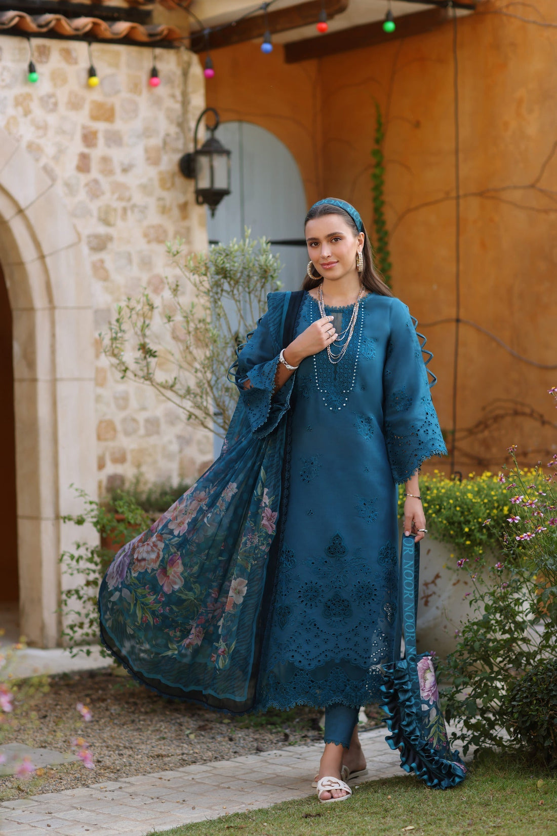 Noor by Saadia Asad | Luxe Chikankari 25 | D8-B XS Teal Blue Lawn