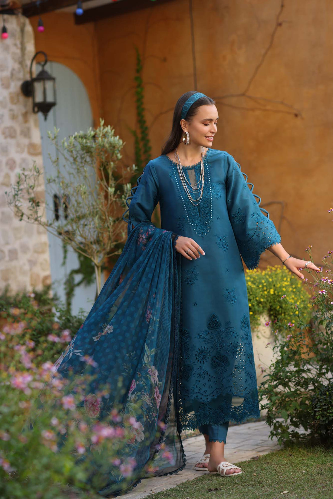 Noor by Saadia Asad | Luxe Chikankari 25 | D8-B XS Teal Blue Lawn