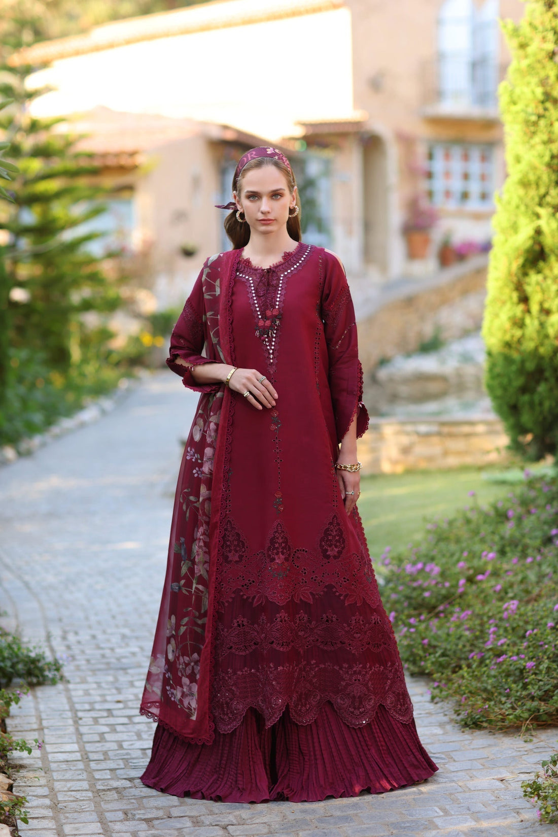 Noor by Saadia Asad | Luxe Chikankari 25 | D6-A XS Maroon Lawn