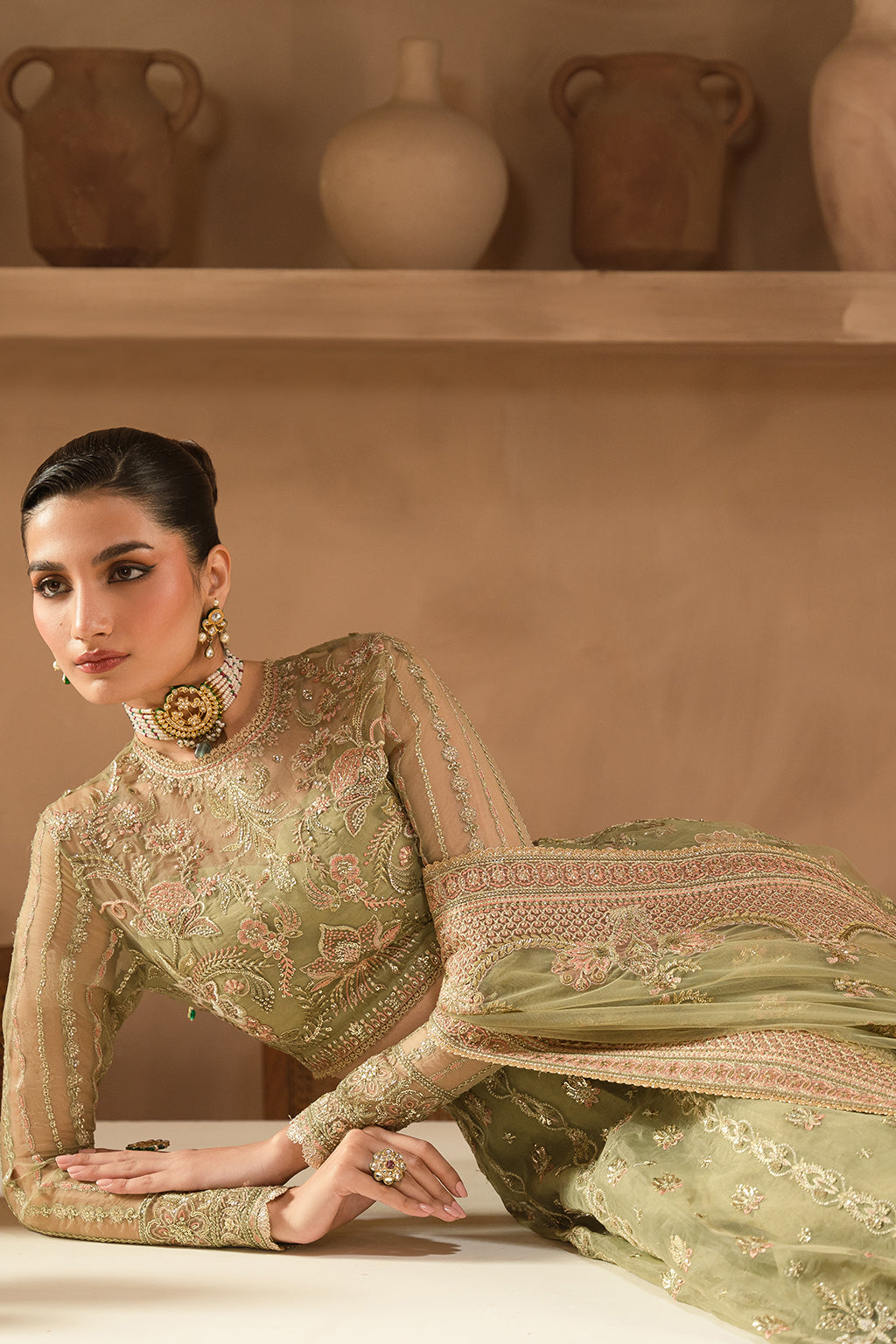 Ayzel | Panache Wedding Formals | Inessa Custom Size Olive Green Organza