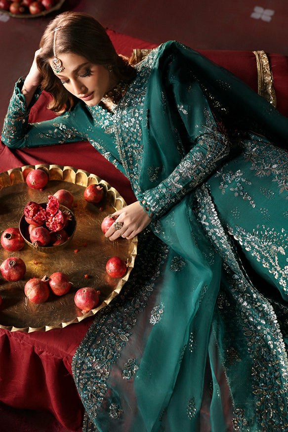 Afrozeh | Divani Silk Edit 25 | Shahnisa XL Emerald Green Raw Silk