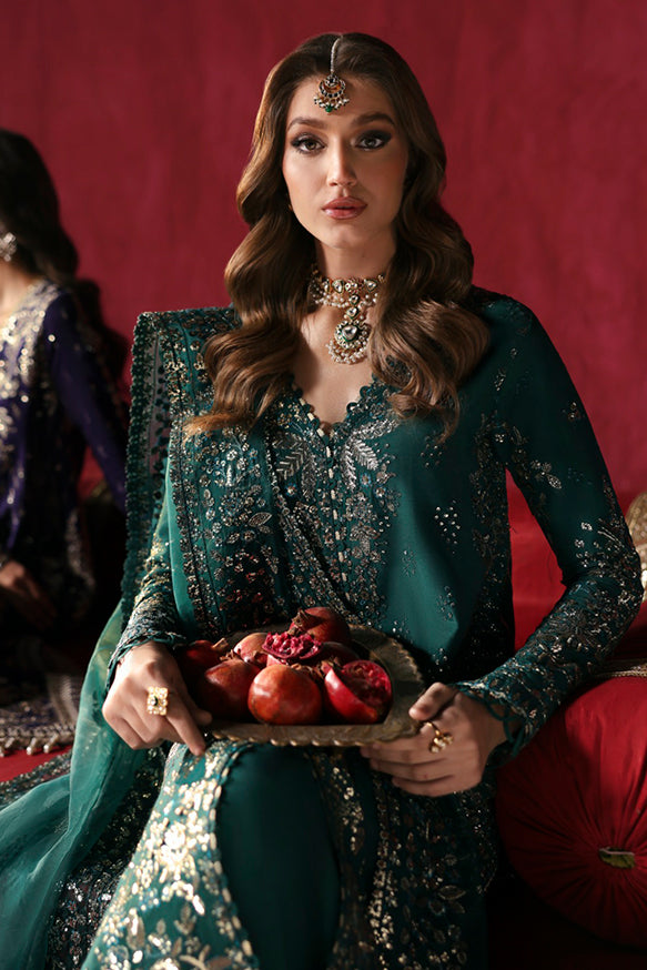 Afrozeh | Divani Silk Edit 25 | Shahnisa L Emerald Green Raw Silk