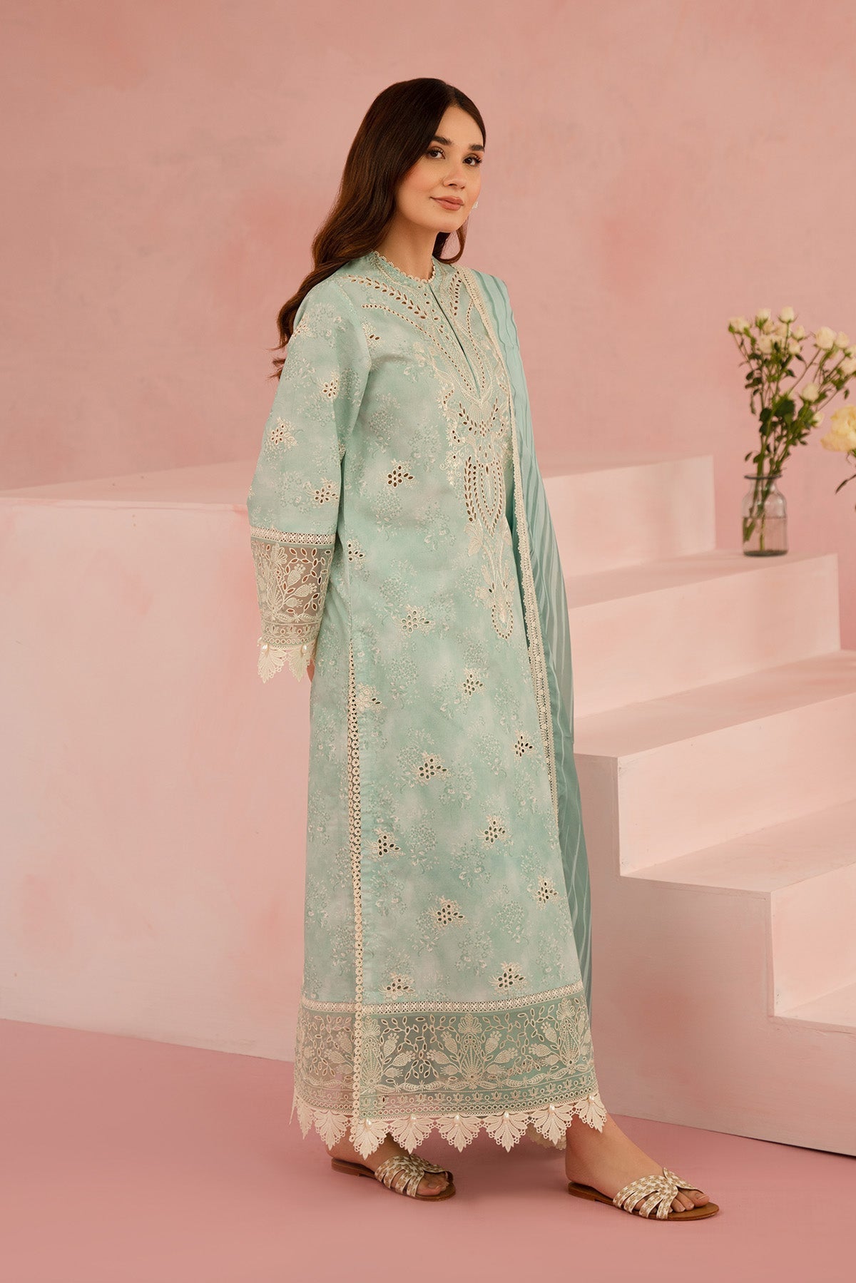 Afrozeh | Floral Charm 25 | Leonora L Apple Green Lawn