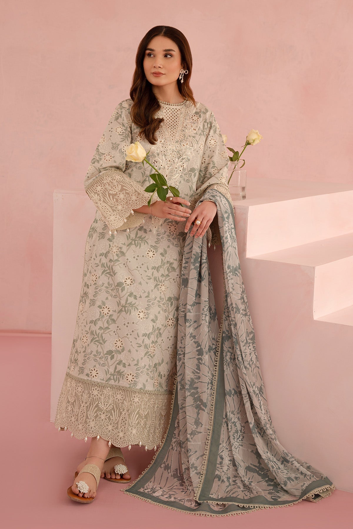 Afrozeh | Floral Charm 25 | Kylon M Beige Lawn