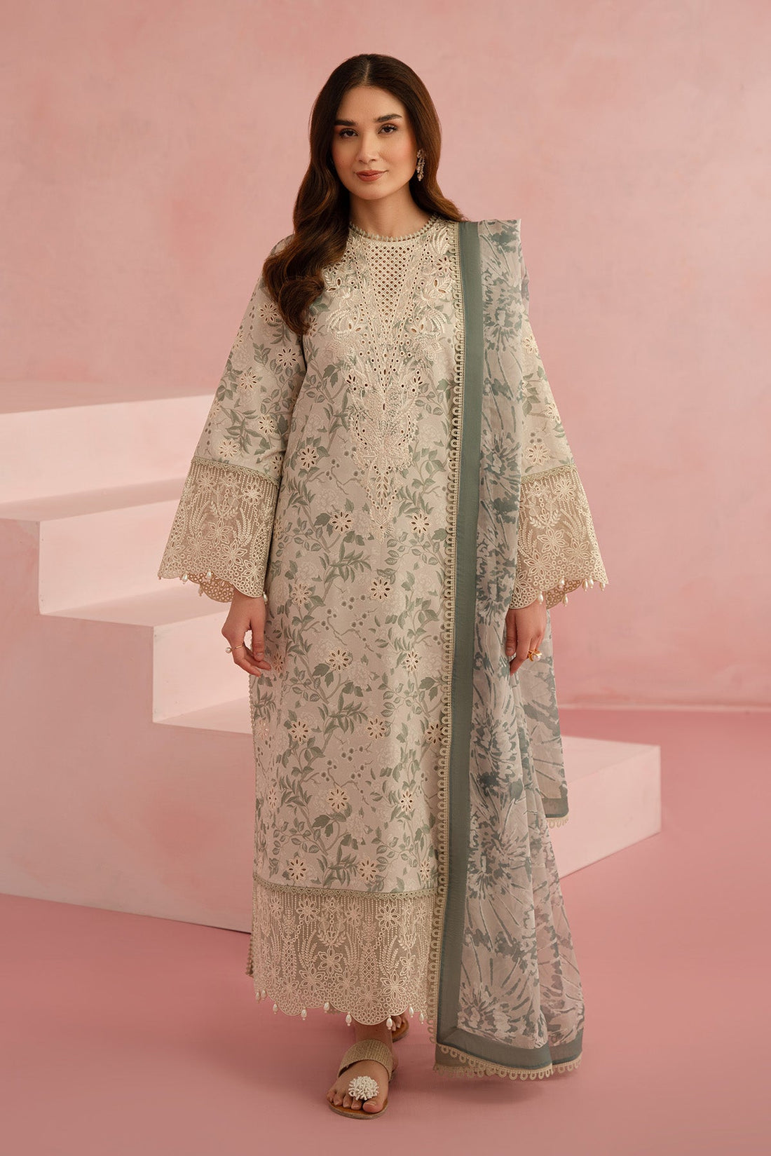 Afrozeh | Floral Charm 25 | Kylon XS Beige Lawn