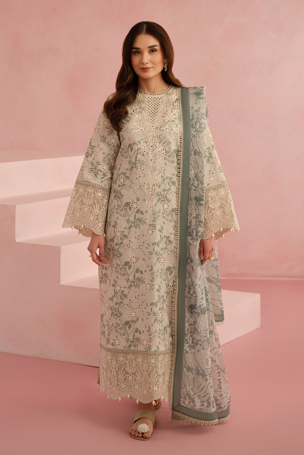 Afrozeh | Floral Charm 25 | Kylon XS Beige Lawn
