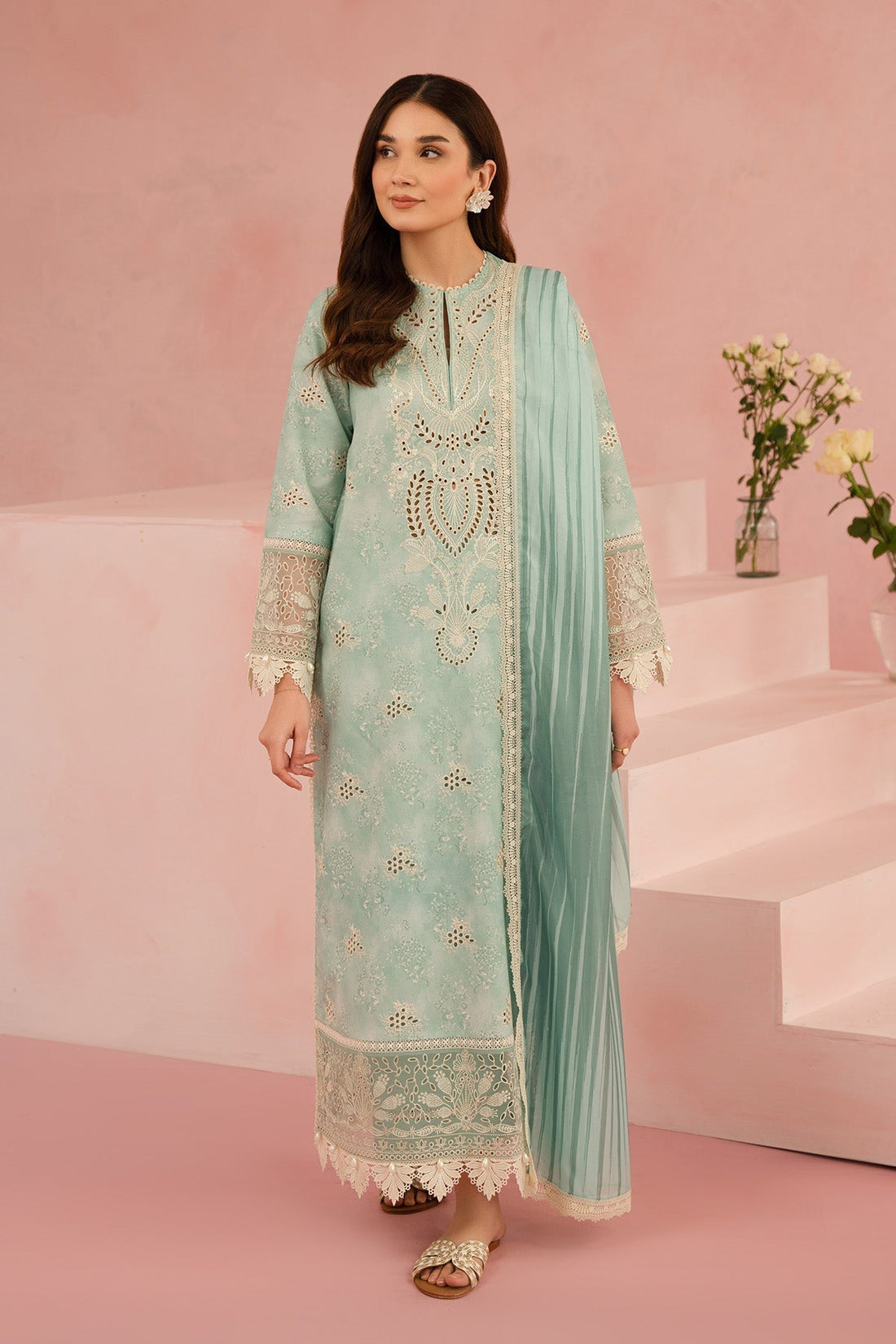 Afrozeh | Floral Charm 25 | Leonora XS Apple Green Lawn