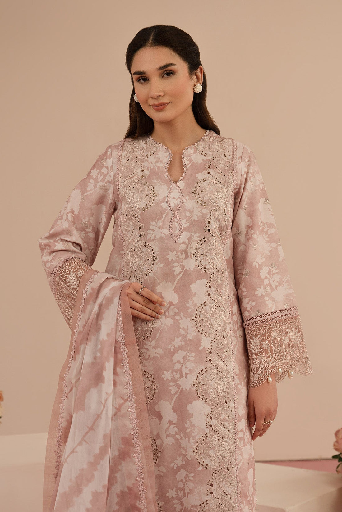 Afrozeh | Floral Charm 25 | Myrtle XS Pink Lawn