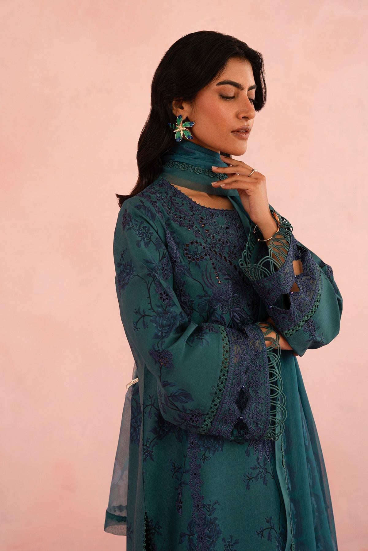 Afrozeh | Floral Charm 25 | Acacia M Teal Green Lawn