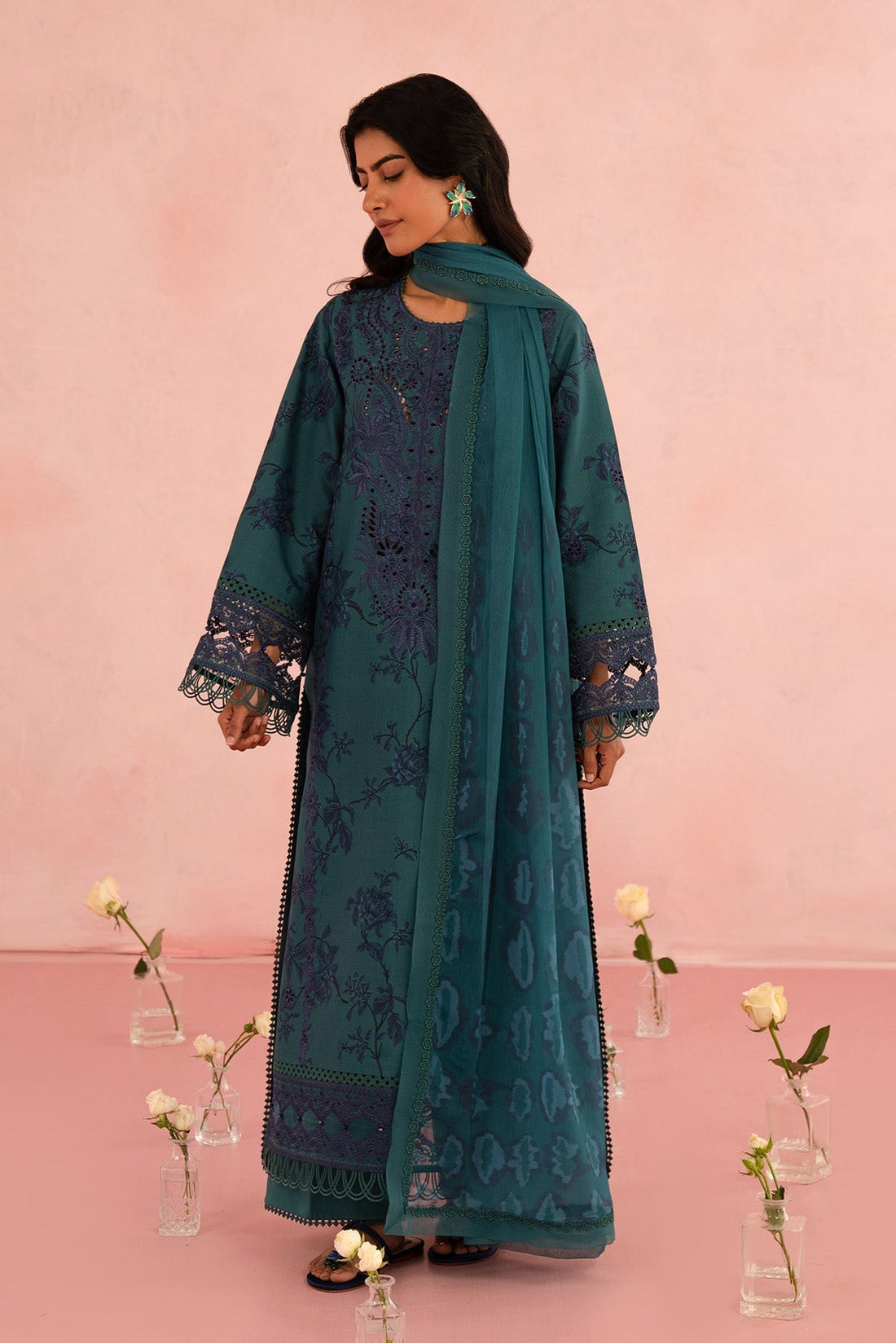 Afrozeh | Floral Charm 25 | Acacia XS Teal Green Lawn