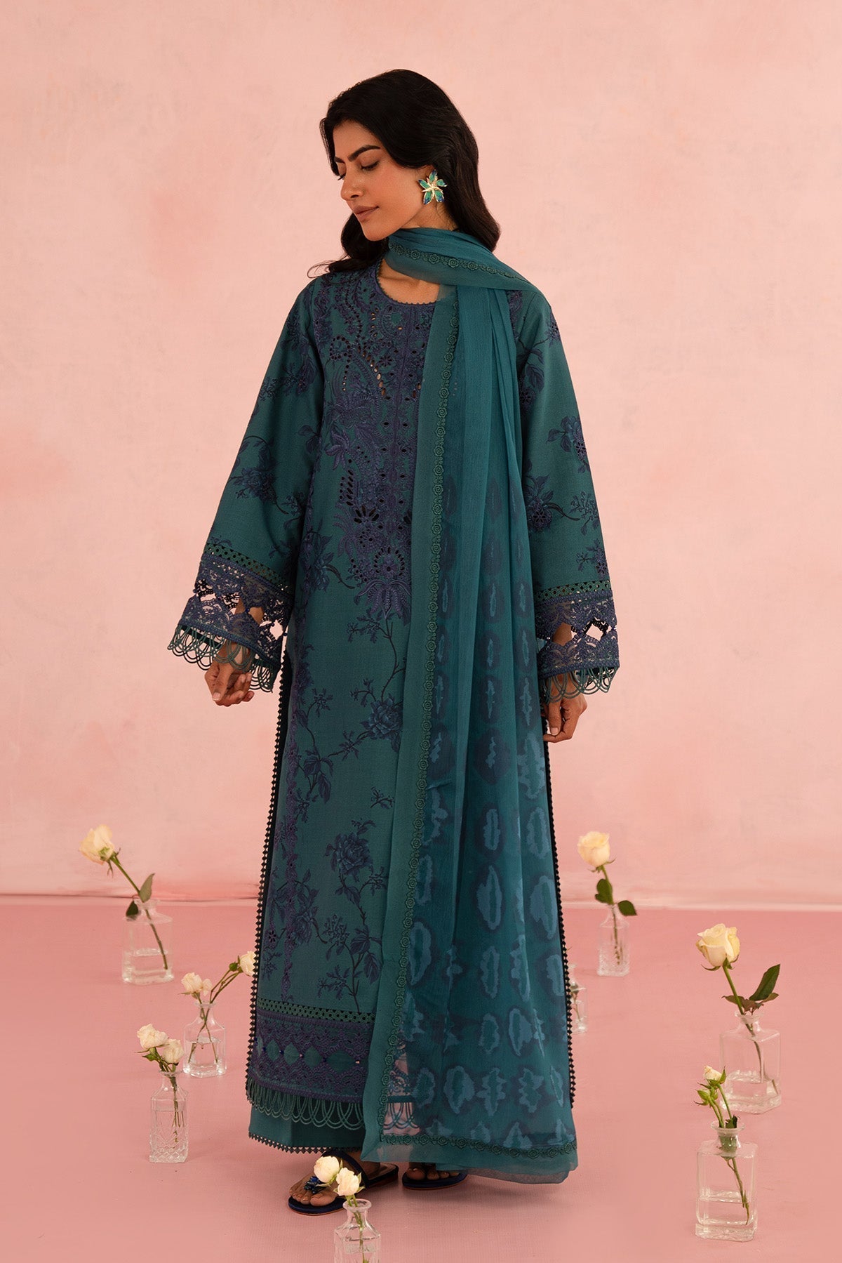 Afrozeh | Floral Charm 25 | Acacia XS Teal Green Lawn