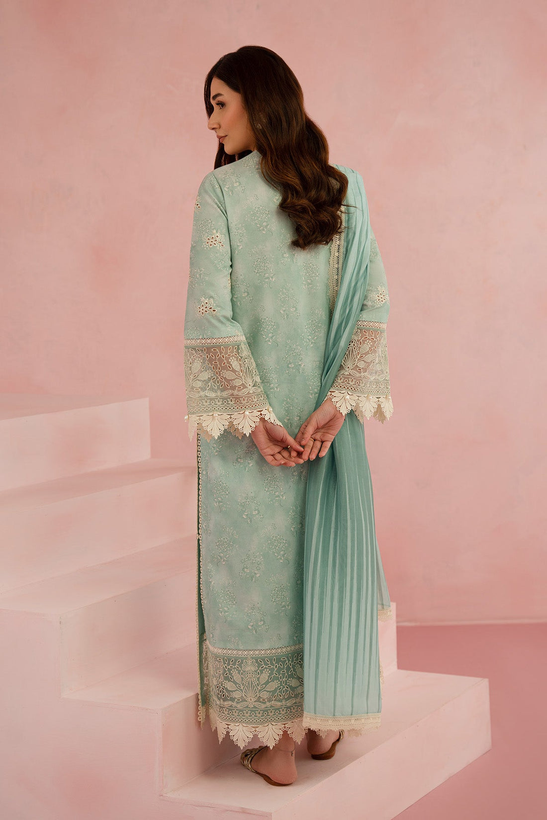 Afrozeh | Floral Charm 25 | Leonora XS Apple Green Lawn