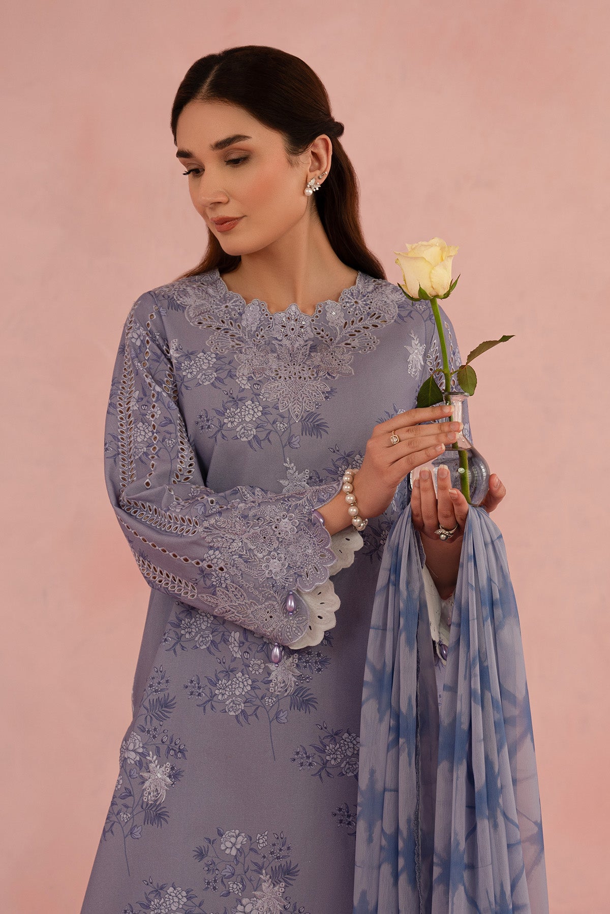 Afrozeh | Floral Charm 25 | Columbine M Steel Gray Hue Lawn