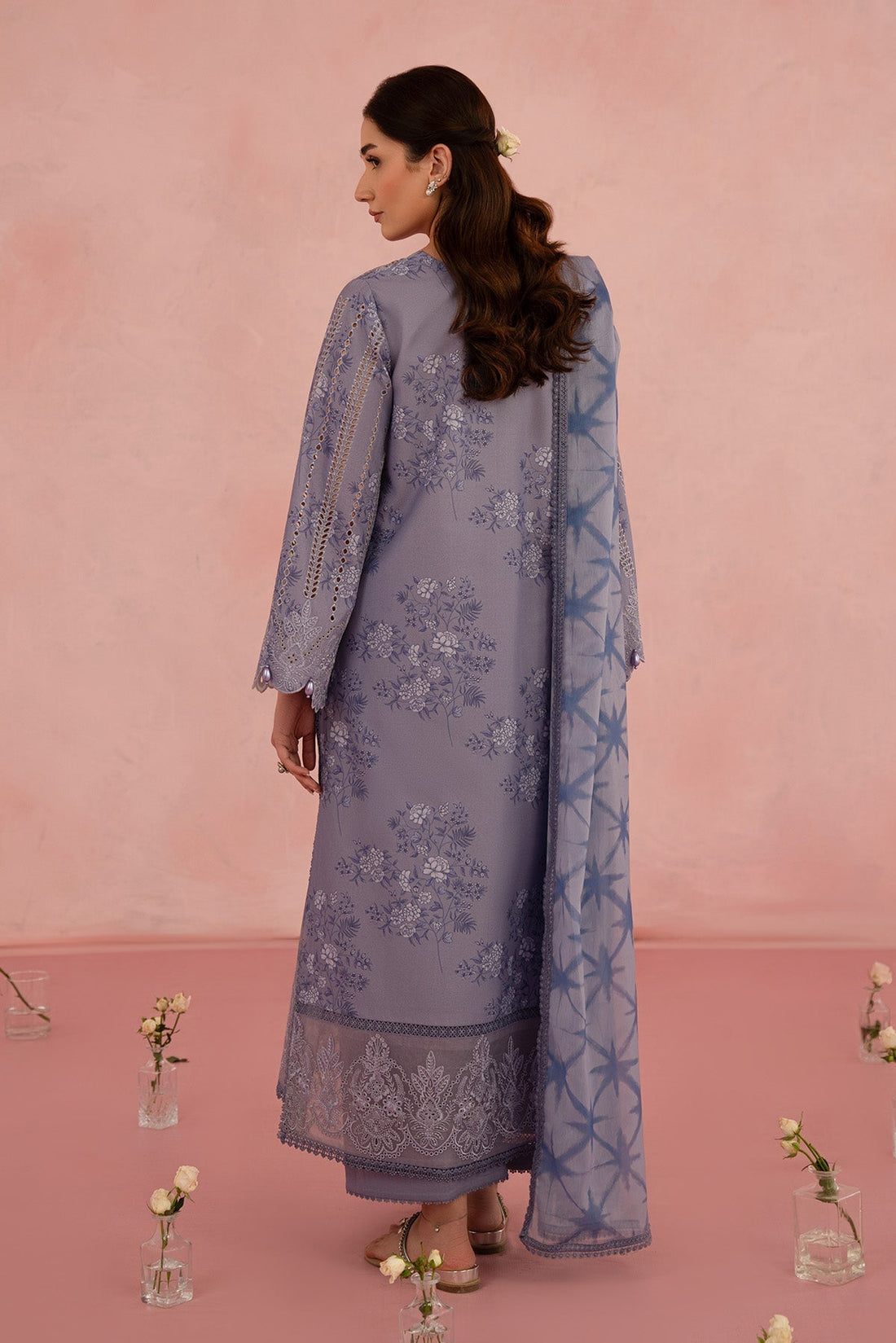 Afrozeh | Floral Charm 25 | Columbine XS Steel Gray Hue Lawn