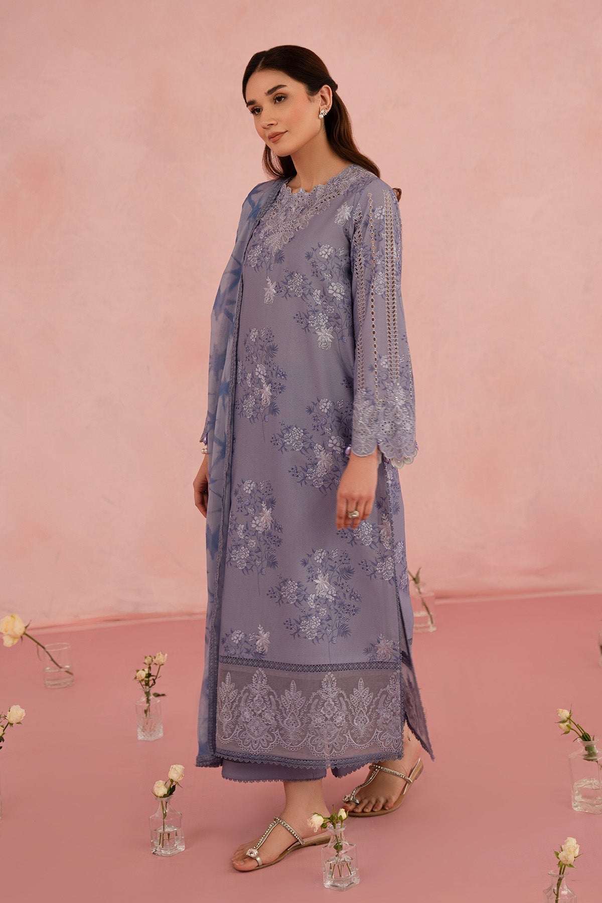 Afrozeh | Floral Charm 25 | Columbine L Steel Gray Hue Lawn