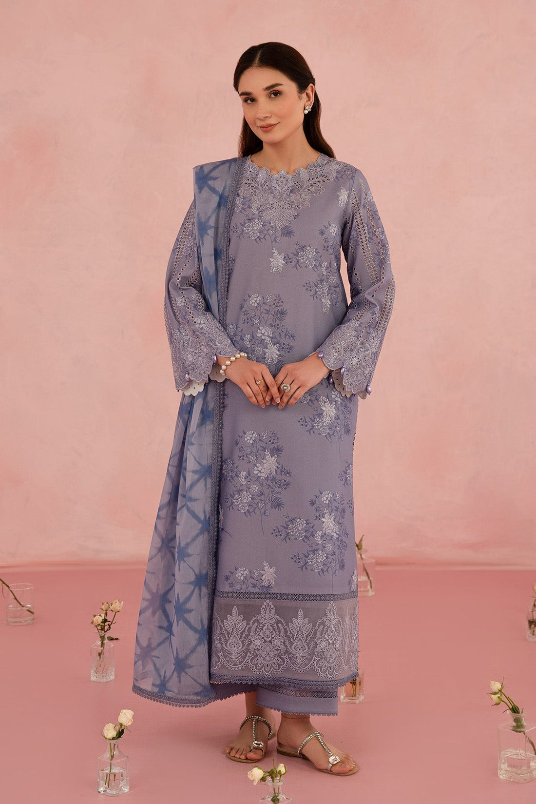 Afrozeh | Floral Charm 25 | Columbine XS Steel Gray Hue Lawn