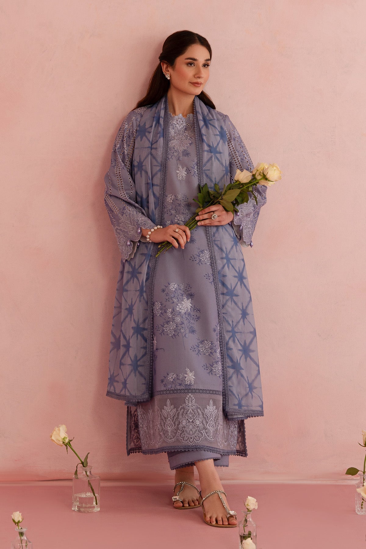 Afrozeh | Floral Charm 25 | Columbine XL Steel Gray Hue Lawn