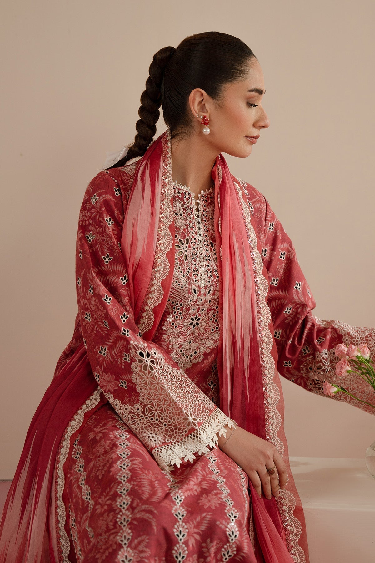 Afrozeh | Floral Charm 25 | Daina L Dust Red Lawn