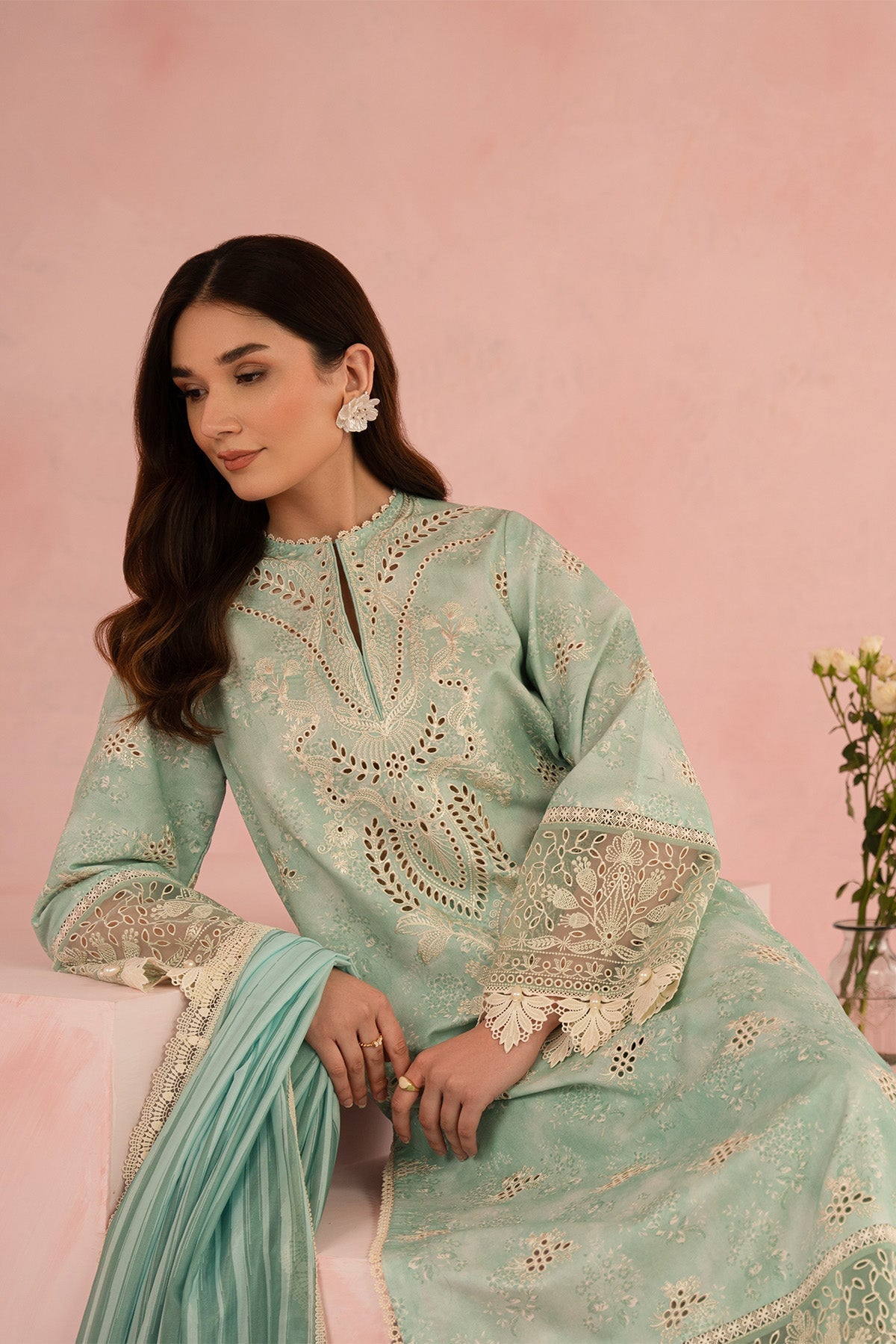 Afrozeh | Floral Charm 25 | Leonora M Apple Green Lawn