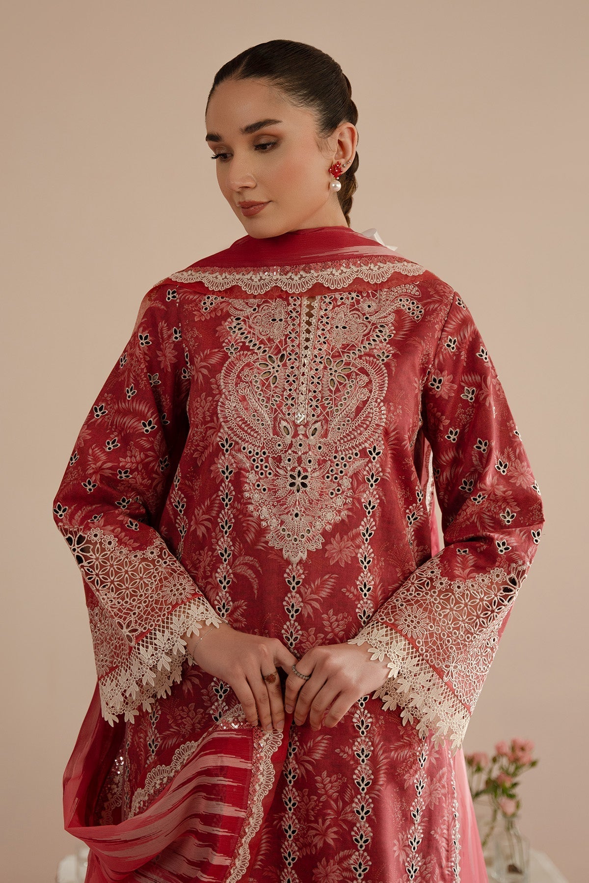 Afrozeh | Floral Charm 25 | Daina M Dust Red Lawn