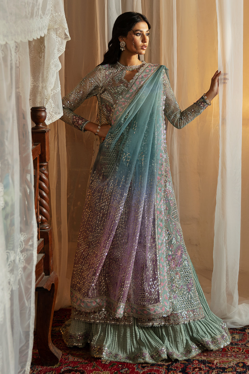 Afrozeh | Hayat Wedding Formals 24 | Tara L Crystal Grey Organza