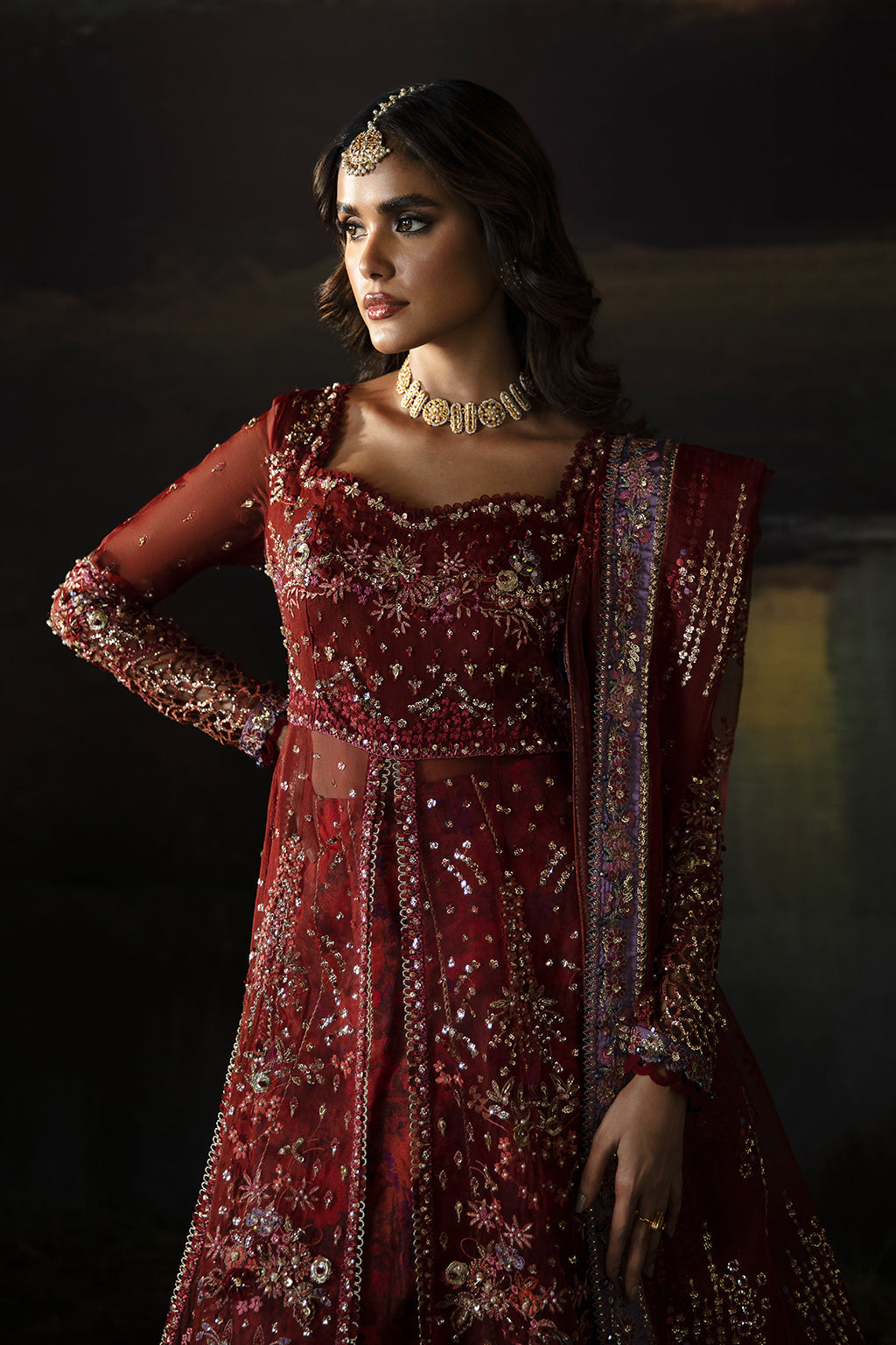 Afrozeh | Hayat Wedding Formals 24 | Anaya M Maroon Organza