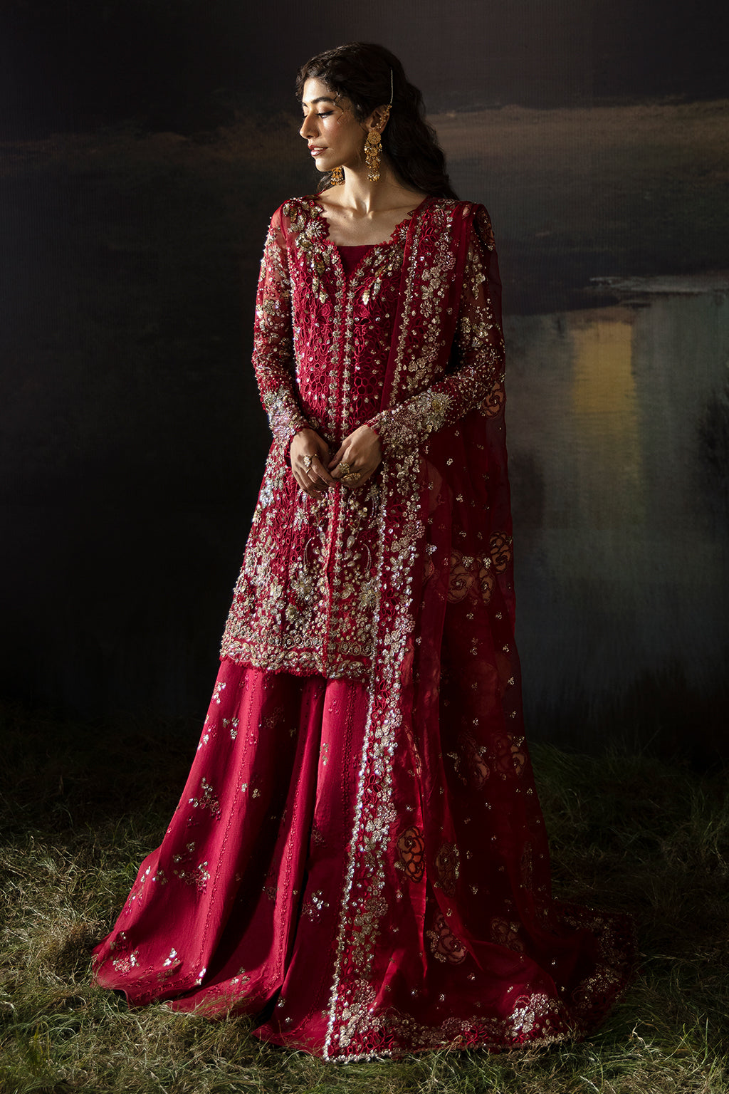Afrozeh | Hayat Wedding Formals 24 | Abeer XS Maroon Organza