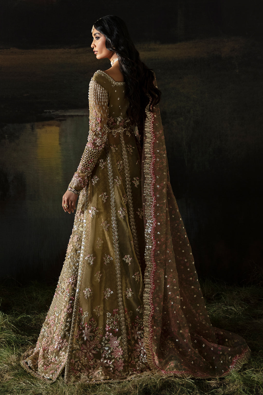 Afrozeh | Hayat Wedding Formals 24 | Suhana XS Olive Organza