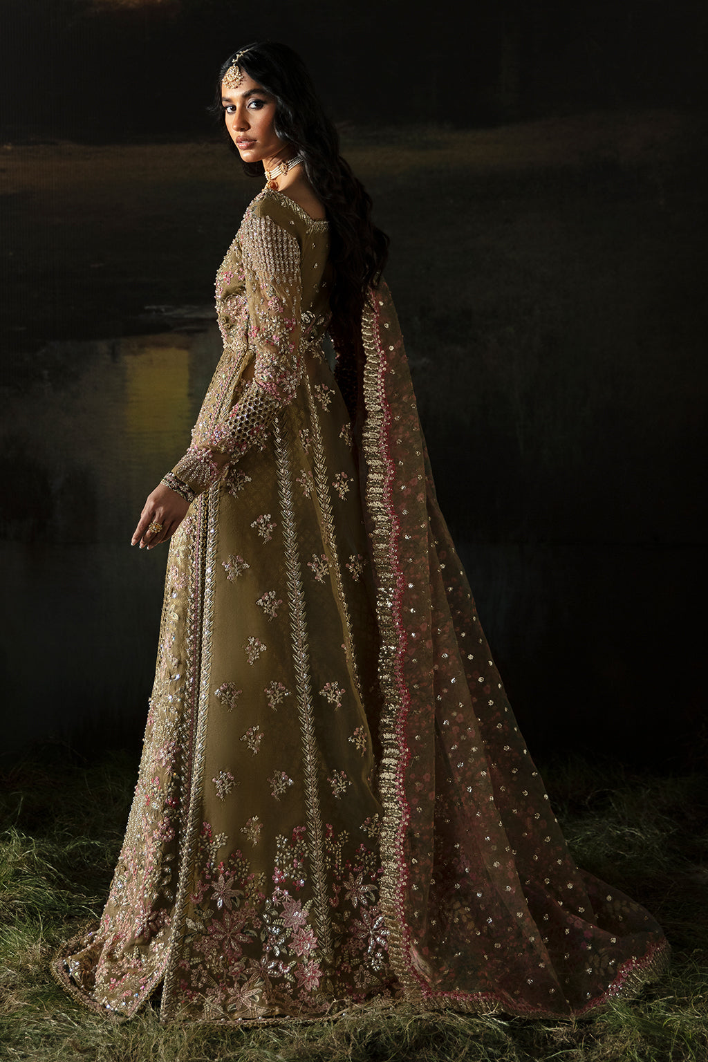Afrozeh | Hayat Wedding Formals 24 | Suhana Custom Size Olive Organza