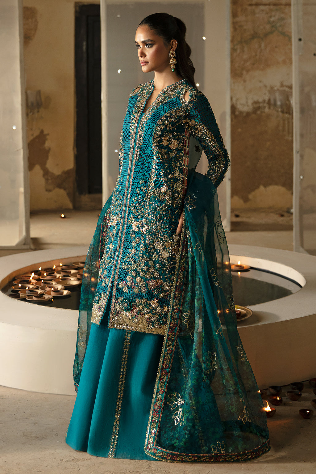 Afrozeh | Hayat Wedding Formals 24 | Meerub XL Teal Green Organza