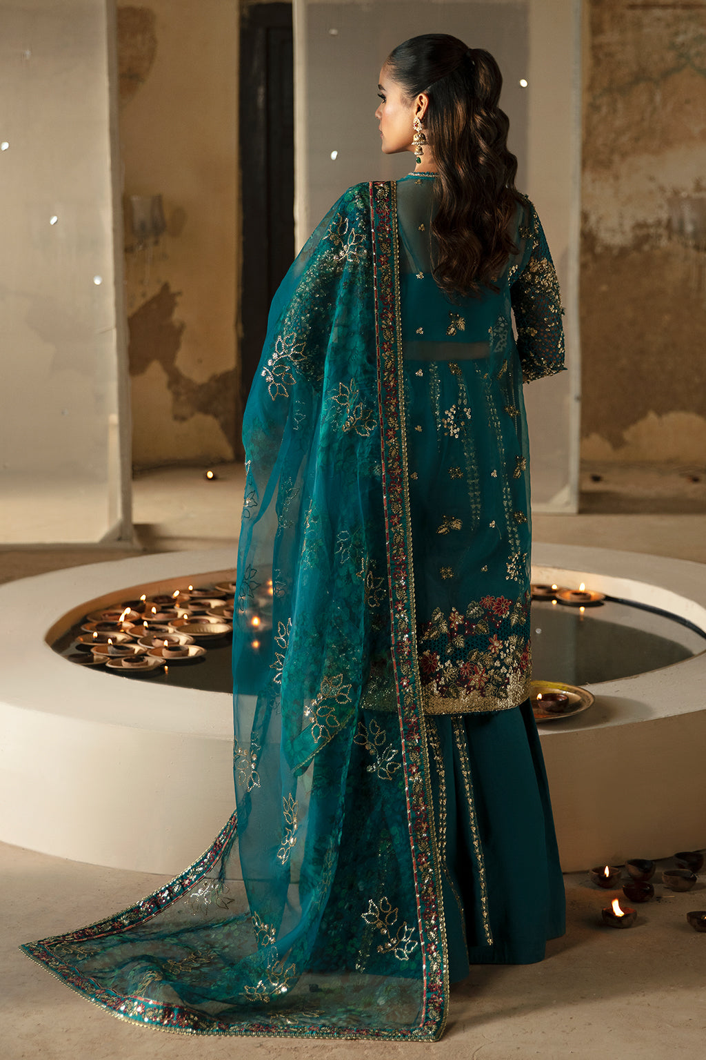 Afrozeh | Hayat Wedding Formals 24 | Meerub XS Teal Green Organza