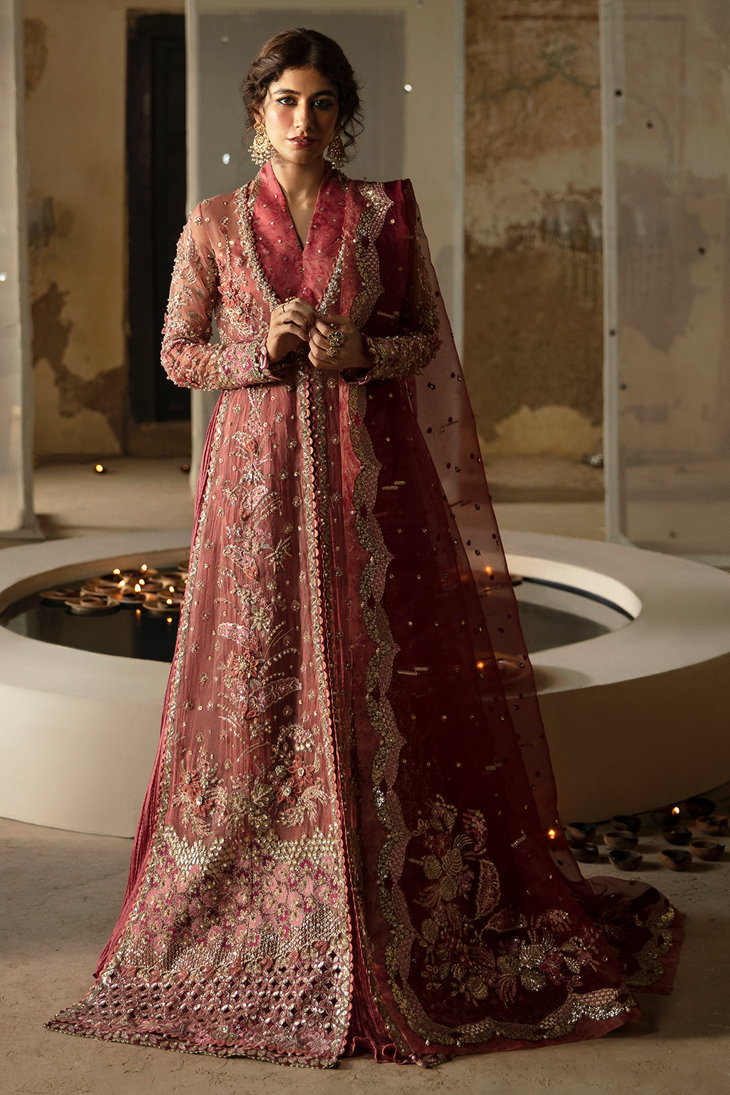 Afrozeh | Hayat Wedding Formals 24 | Mehreen XS Maroon Organza