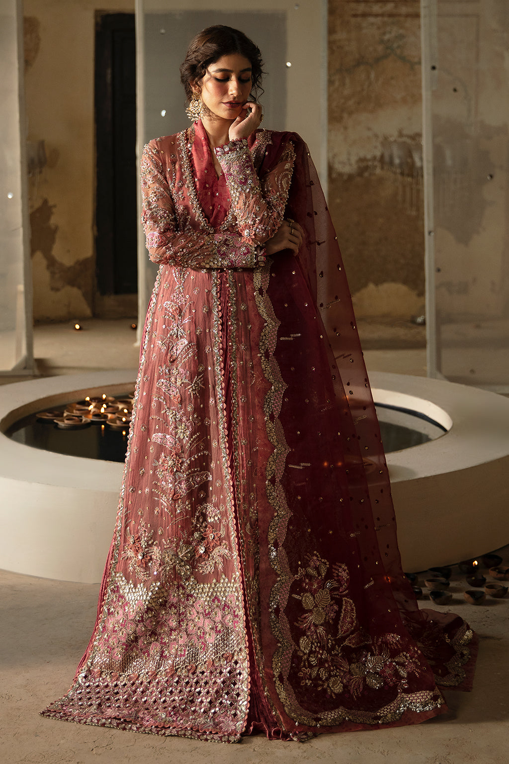 Afrozeh | Hayat Wedding Formals 24 | Mehreen XL Maroon Organza