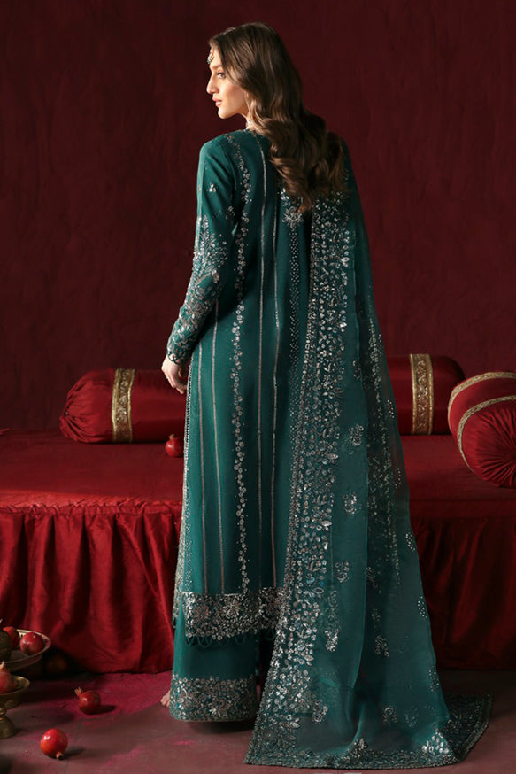 Afrozeh | Divani Silk Edit 25 | Shahnisa XS Emerald Green Raw Silk