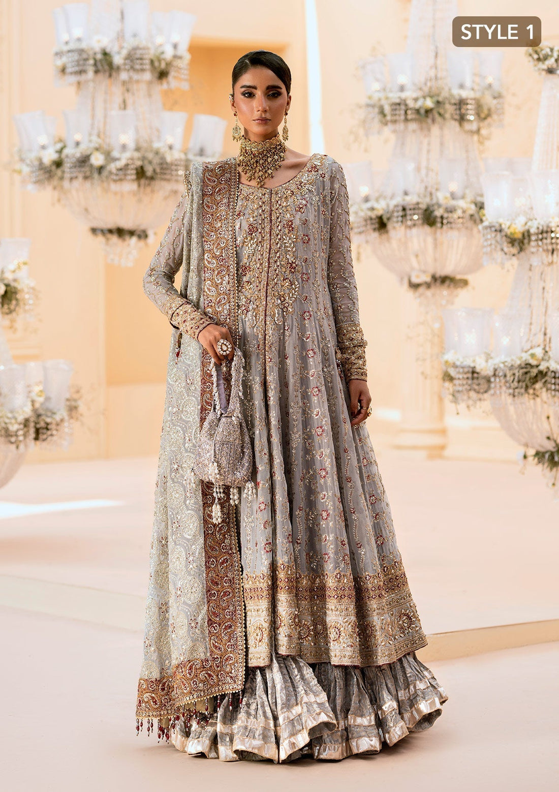 Aik Atelier | Wedding Festive 25 | LOOK 02 XS Chiffon KALIDAR OPEN FRONT WITH CRUSHED FROCK