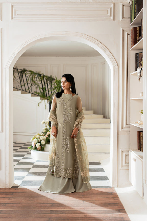 Azzal | Mishri Formals | Aina XS Greenish Grey Organza