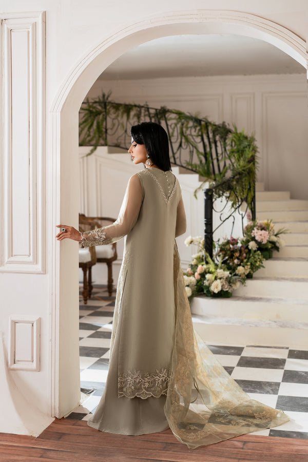 Azzal | Mishri Formals | Aina XS Greenish Grey Organza