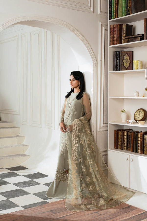 Azzal | Mishri Formals | Aina L Greenish Grey Organza