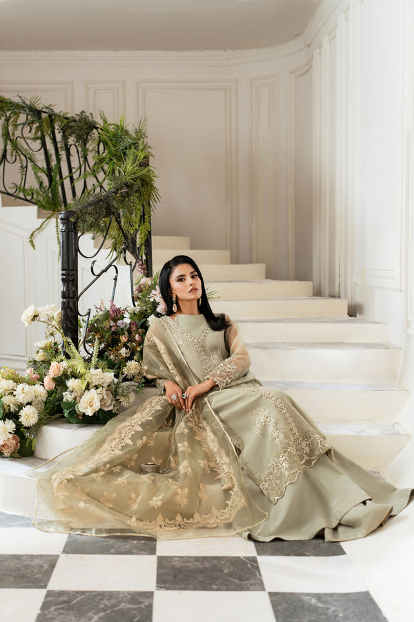 Azzal | Mishri Formals | Aina Custom Size Greenish Grey Organza