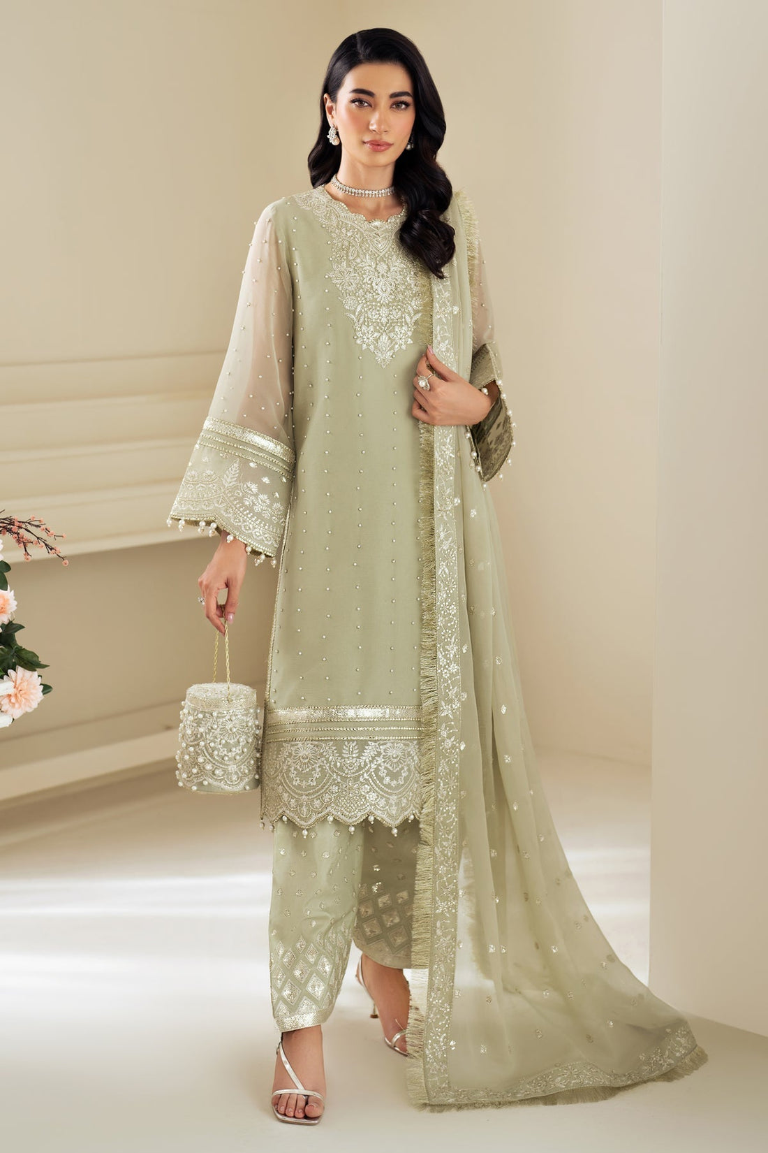 Alizeh | Selene Luxury Chiffon Collection 25 | AF-PS-8008-Neo XS Mint Gray Chiffon