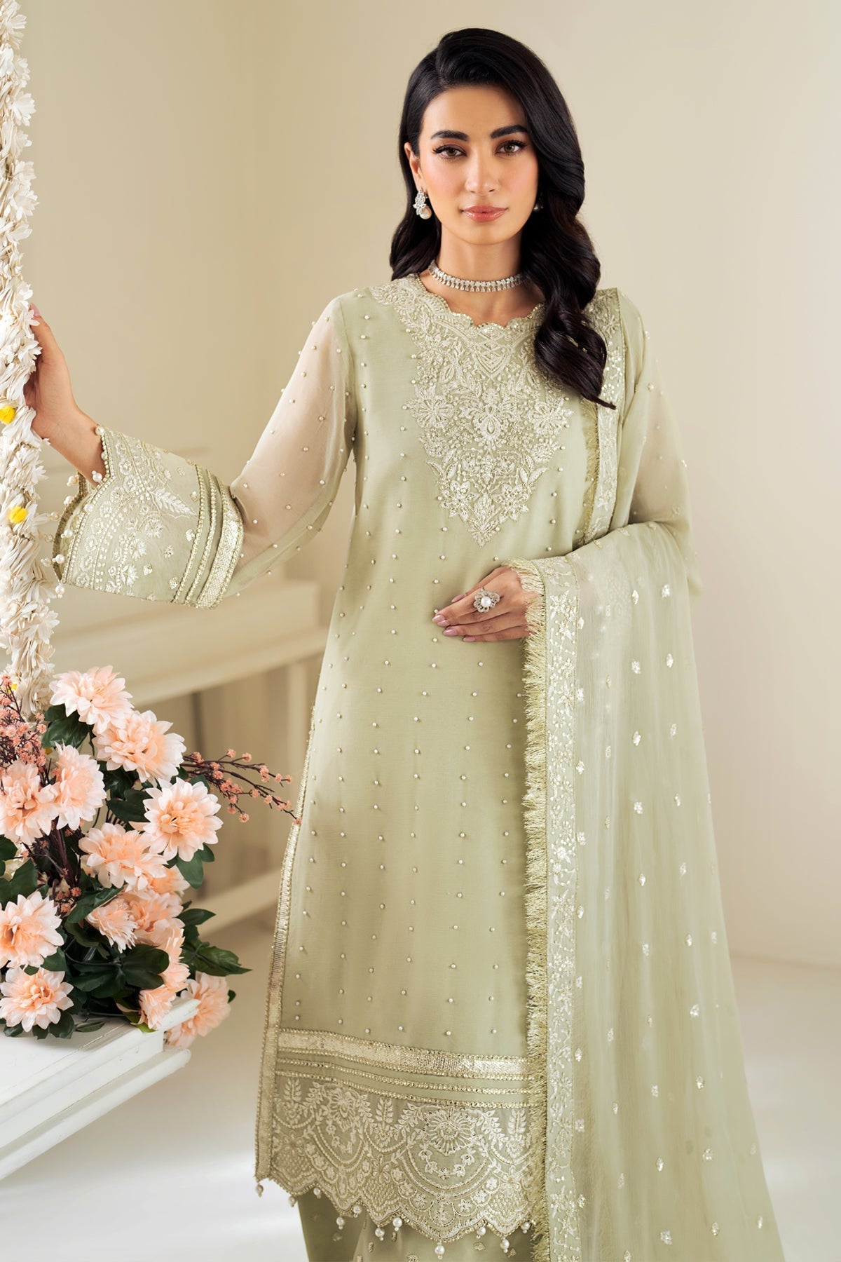 Alizeh | Selene Luxury Chiffon Collection 25 | AF-PS-8008-Neo M Mint Gray Chiffon