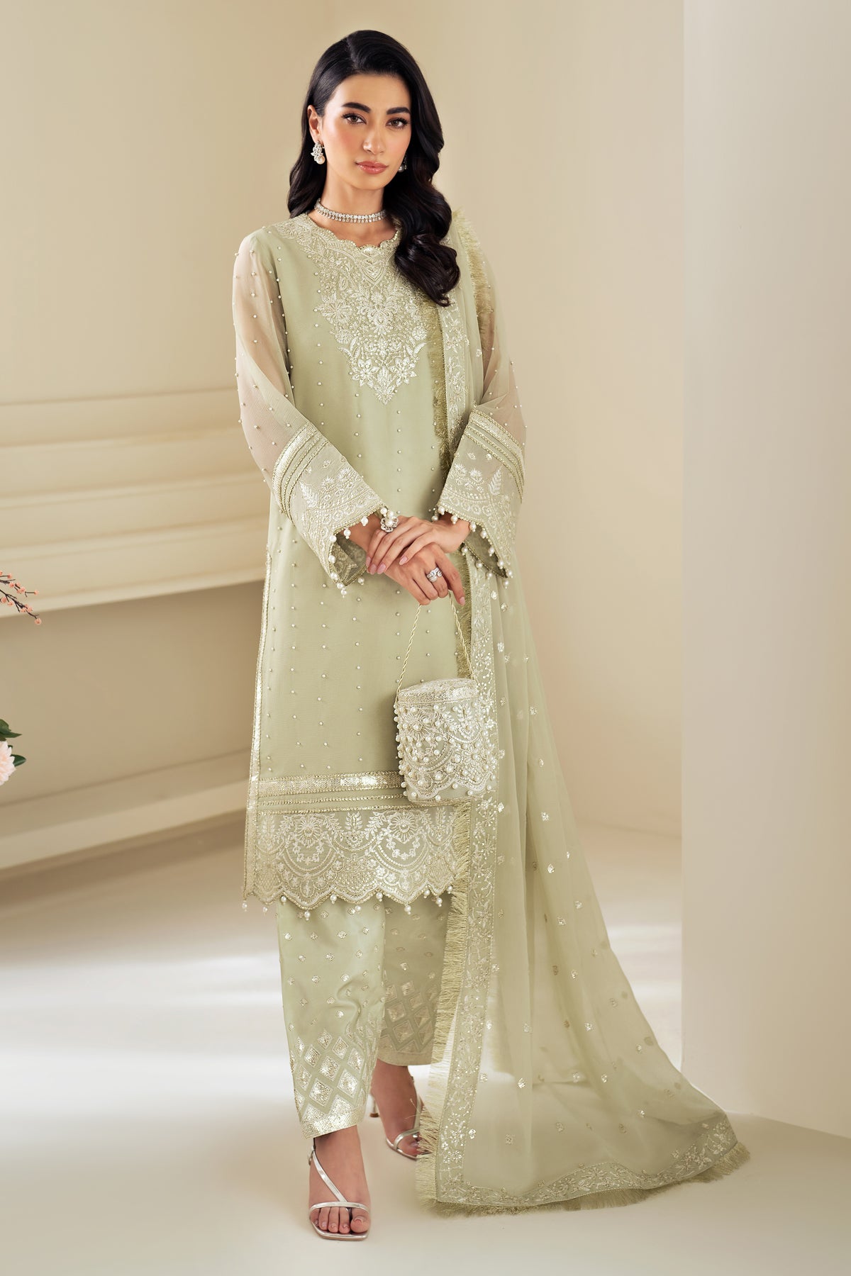 Alizeh | Selene Luxury Chiffon Collection 25 | AF-PS-8008-Neo XL Mint Gray Chiffon