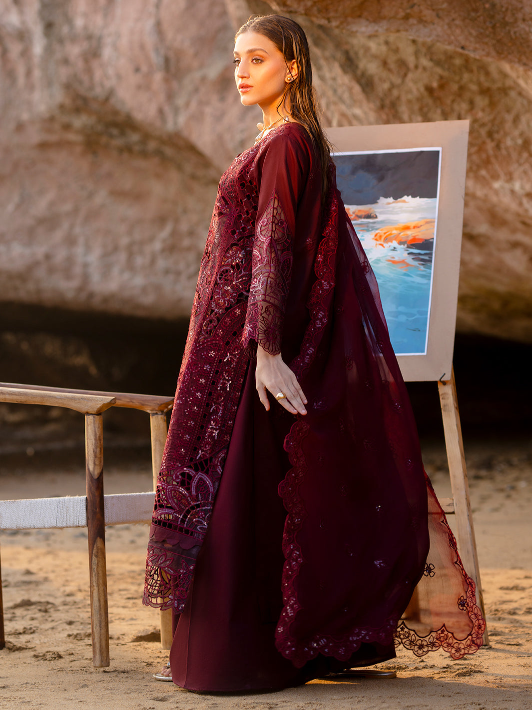 Mahnur | Sirena Luxury Lawn 25 | Amayra XL Wine Berry Lawn