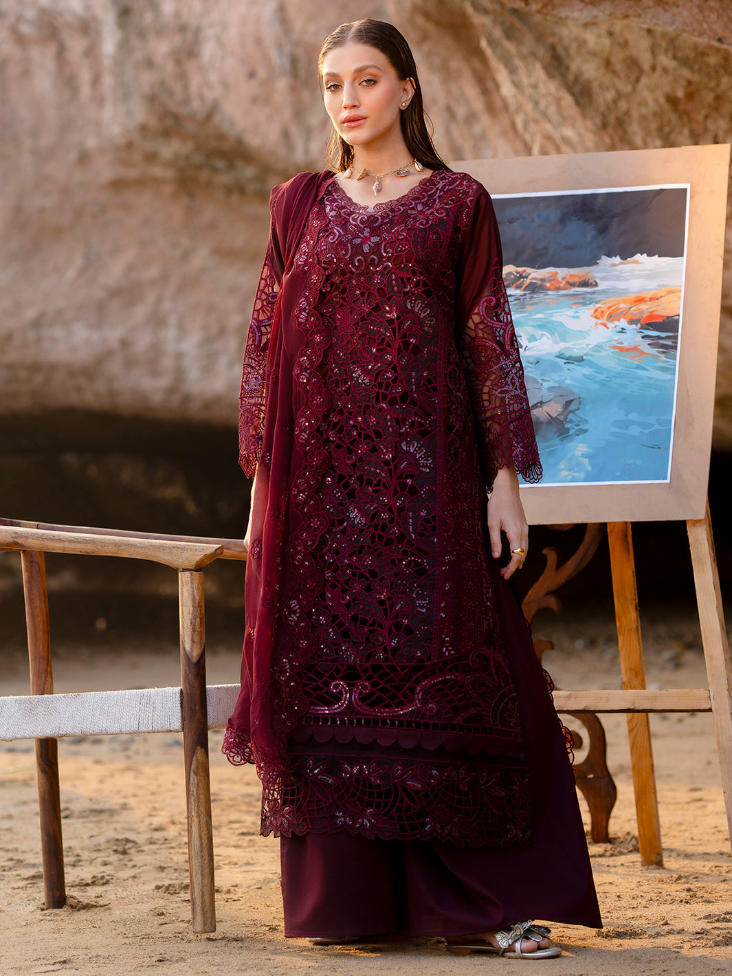 Mahnur | Sirena Luxury Lawn 25 | Amayra XS Wine Berry Lawn