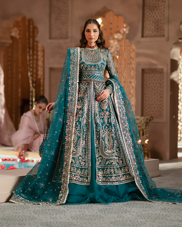 Zevk | Mughal Raniya | Sundas Rani XS Teal Green Organza